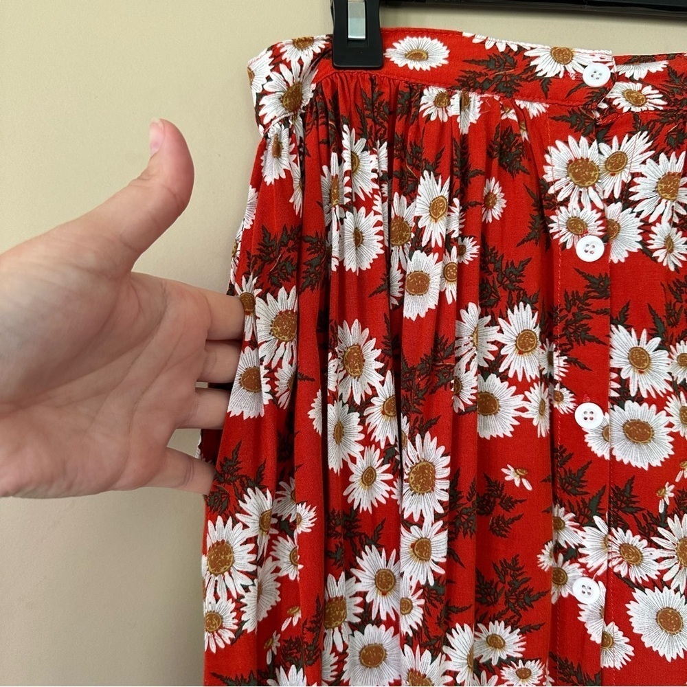 Red Daisy Maxi Skirt Pockets Women S Fall Cottagecore Flower Child Floral - Picture 9 of 12